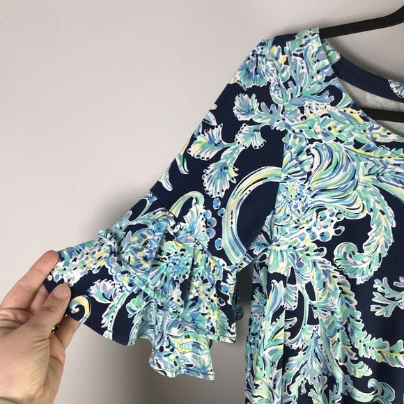 Lilly Pulitzer Size Medium Lula Romper High Tide Navy Scuba Doo Jumper Blue - Picture 2 of 16